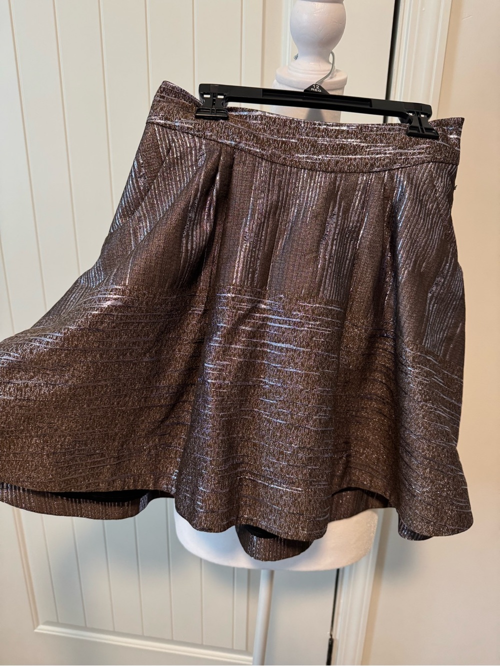 Diane Von Furstenberg Metallic Brown Textured Skater Skirt